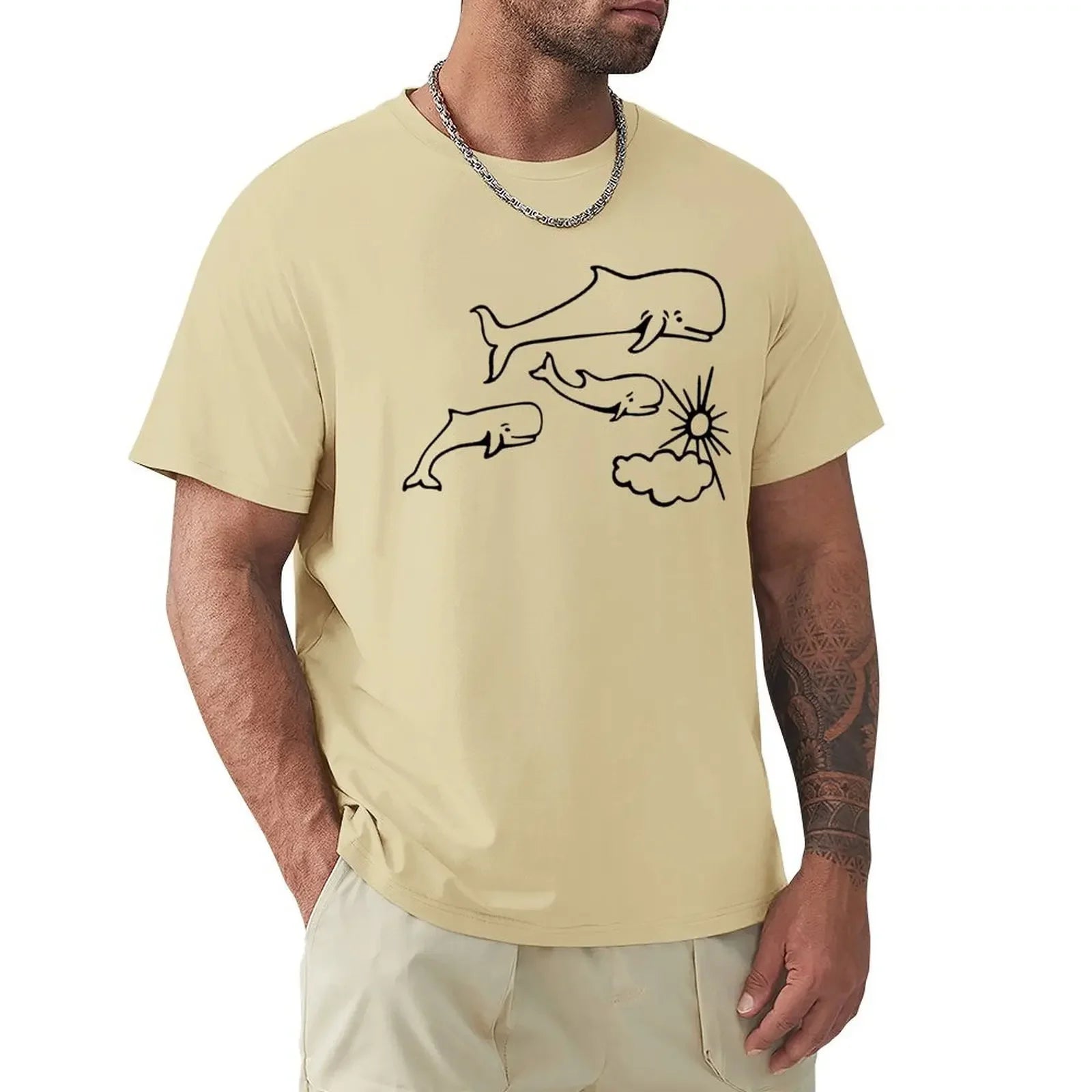 Whales and Sun Tattoo by Robe de Extremoduro T-Shirt vintage clothes plain customs design your own clothes for men heavyweight