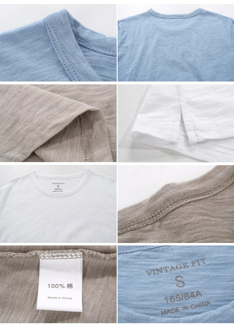 3018 Summer Fashion Short Sleeve Thin T-shirt Solid Color Simple Classic Soft Cozy Round Neck Slub Cotton Men's Casual Tops Tees