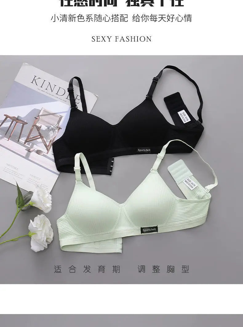 3pcs Women Thin Wireless Bra Girl Seamless Push Up Bra Student Comfort V-Shaped Underwear Adolescent Breathable Comfort Lingerie