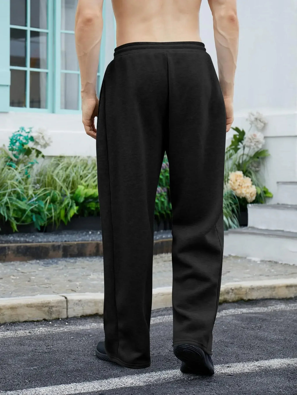 Men's Solid Color Sanitary Winter Pants 2025 Drawstring Waist Straight Wide Leg Loose Fit with Pockets Versatile Sports Trousers