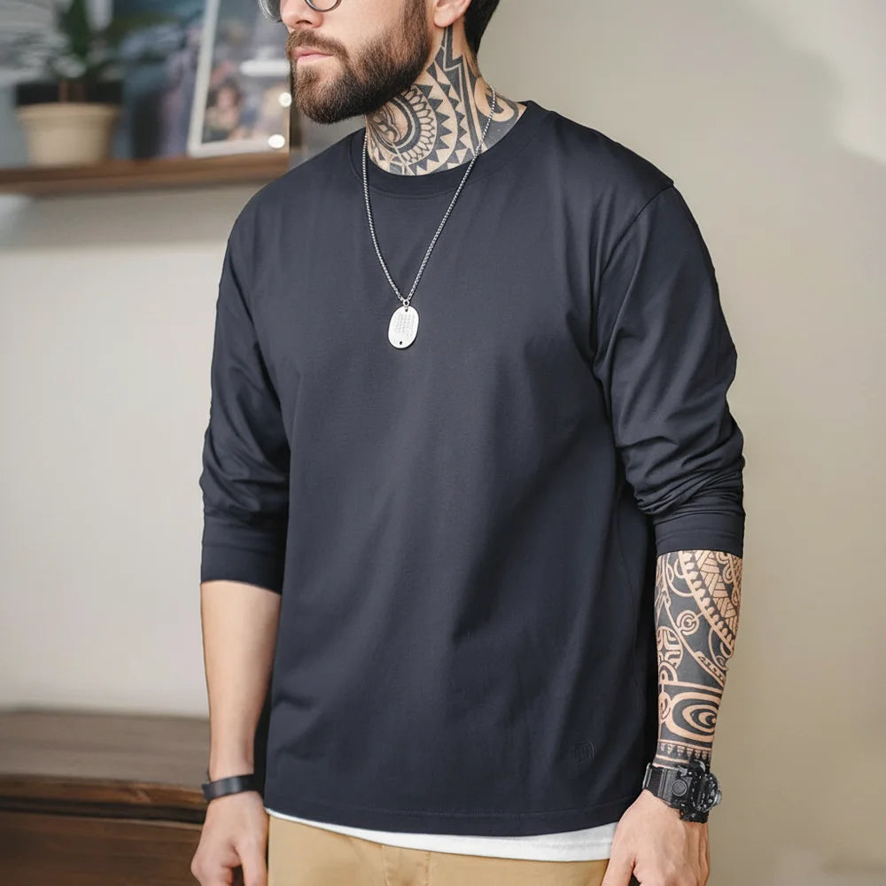 Maden New Casual Sorona Cool Long-sleeved T-shirt Quick-drying Antibacterial Round Neck Top for Men's Spring And Autumn