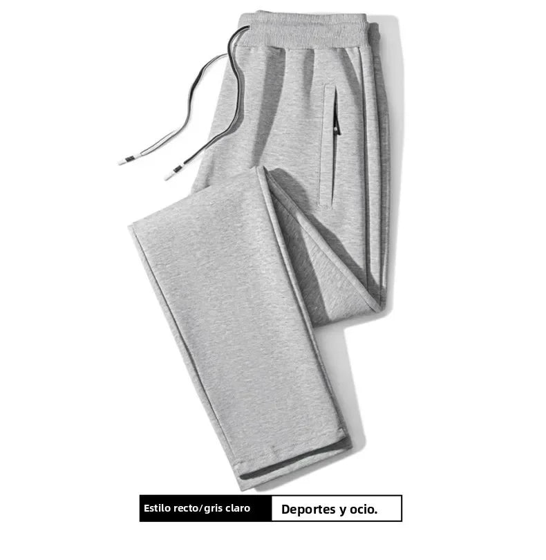 Men's Casual Straight Leg Pants Spring Autumn Loose Fit Fce Lined Bla ey Versatile Winter Trendy Brand Sweatpants