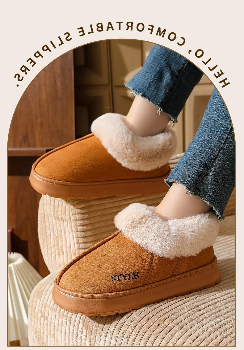 New Platform Snow Boots for Women's Home Thick Warm Wool Shoes Women's Outdoor Anti-Slip Fur Velvet Ankle Short Boots Shoes