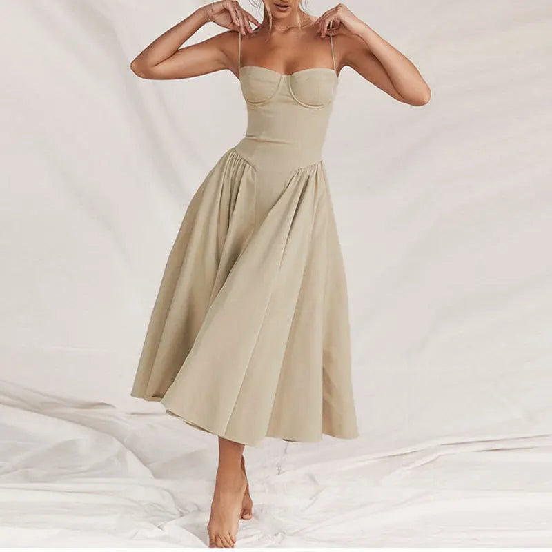 Summer Sexy Tube Top Waisted Camisole Dress Women Elegant Sleeveless Backless Pleated Female Party Evening Dresses