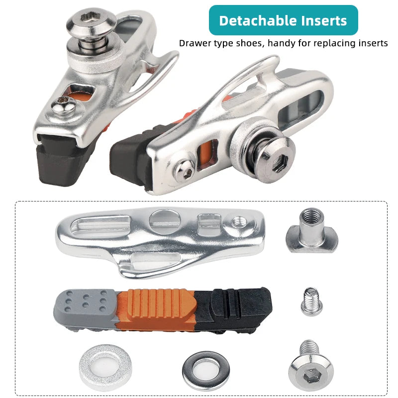 Bicycle Pads W/ 55mm Rubber Brake Inserts for Road Bmx C/V-Brake Alloy Steel Rim Caliper All Weather Use Low Wear Braking Blocks