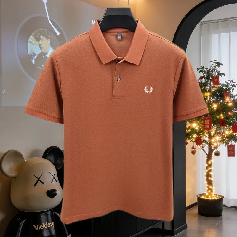 100% pure cotton 2026high-end brand men's short sleeve polo shirt summer fashion luxury wheat embroidery golf top casual T-shirt