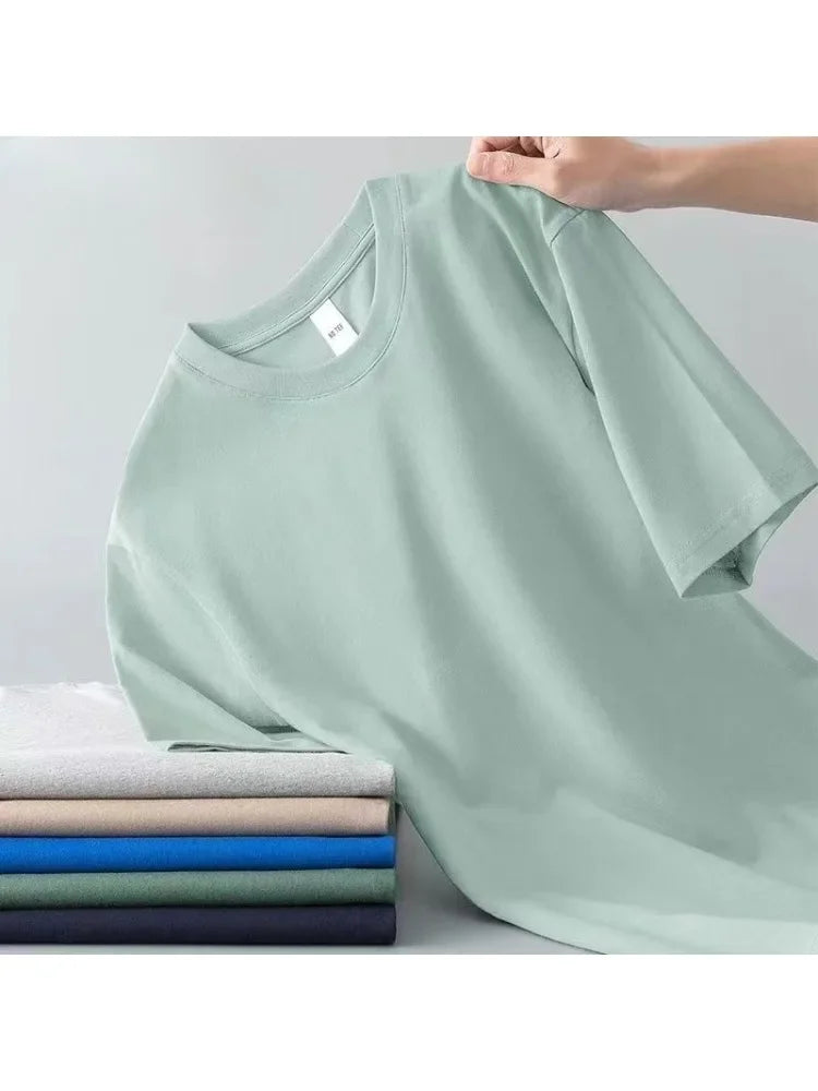 100% Pure Cotton Round Neck Short Sleeved T-shirt for Men and Women's New Summer Versatile Loose Solid Color Men's T-shirt