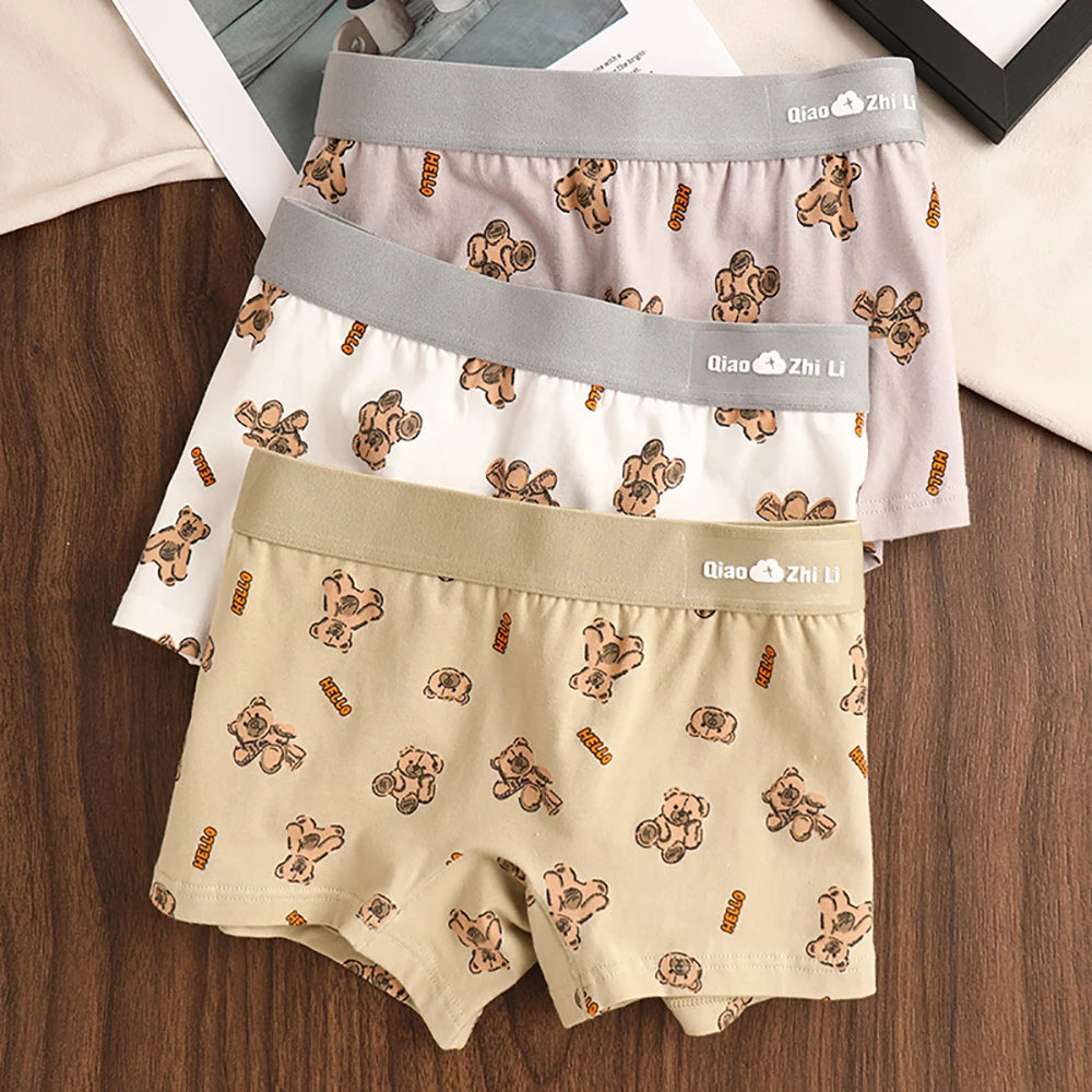 3PCS/Pack Autumn Winter Cotton Cute Bear Print Women's Panties Antibacterial Breathable Crotch Underwear Comfortable Soft Linger