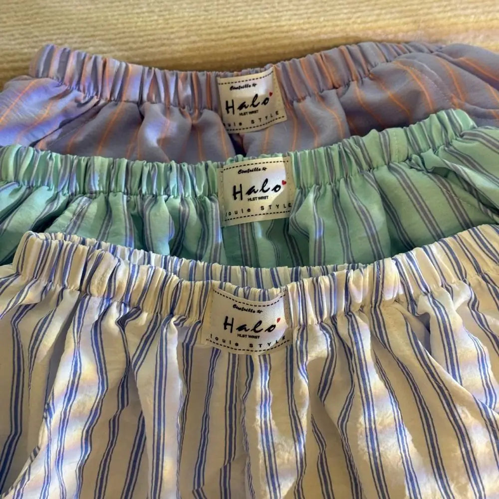 Comfortable Spring Summer Casual Shorts Women Chic High Waist Stripe Short Pants Baggy Elastic Waistband Thin Loose Shorts Women