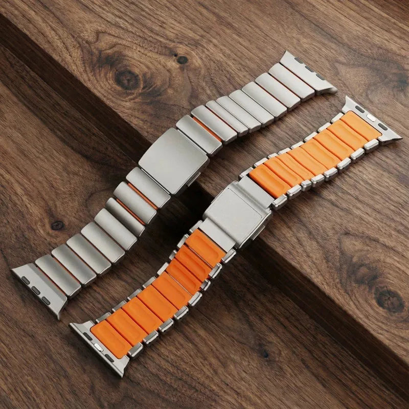 Titanium Metal Band For Apple Watch Ultra 3 11 10 9 8 7 SE 6 Liquid Silicone Magnetic Strap For iWatch 42mm 44mm 45mm 46mm 49mm