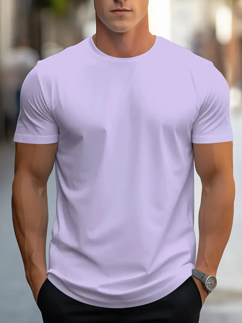 Simple solid color high quality men's round neck short sleeve summer comfortable breathable, casual and versatile T-shirt