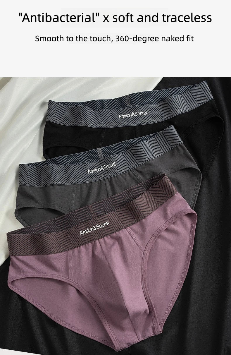 3Pcs Men’s Cotton Briefs No Fly Mid Waist U Convex Pouch Triangle Underpants Solid Color Breathable Summer Daily Underwear Male