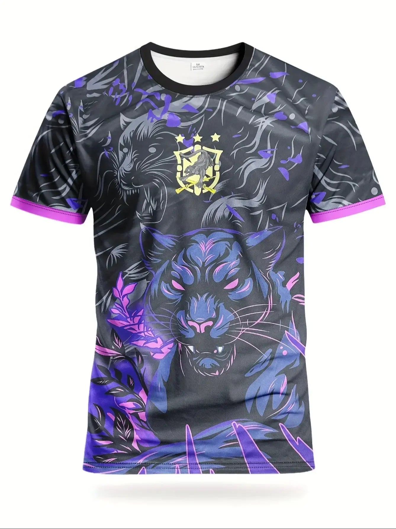 Brazil men's leopard print football jersey comfortable sweatshirt and crew neck leopard print sports top suitable for game train