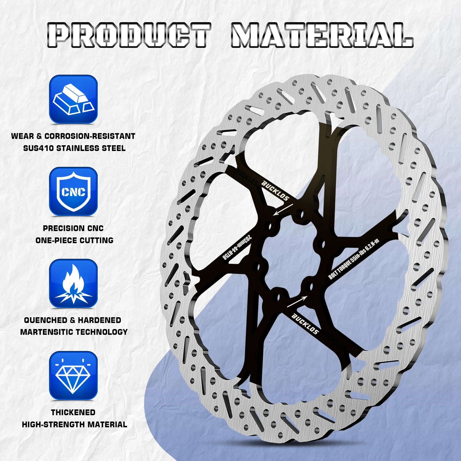 BUCKLOS 2PC Bicycle Rotor Bike Brake Discs 160mm 140mm 180mm 203mm Brake Discs Heat Dissipation Hydraulic Disc Brakes Rotor