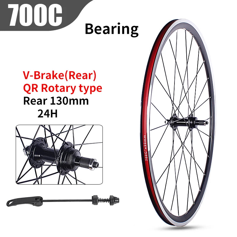 Road Bicycles Wheel Set 700C V Brake Bearing Card QR Hubs 100X130mm 24H Double Layer Aluminum Alloy 30mm Rim 7/10S Bike Wheels