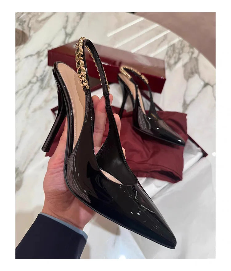 Patent Leather Women's Elegant High Heels Luxury Brand Women Pumps 2026 Trend Pointed Toe Sexy Party Slingback Woman Heel Shoes