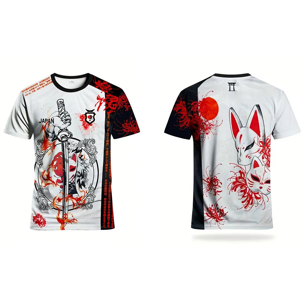Men's Japanese Samurai Style Football Jersey Crew Neck Comfort Sports Top for Football Basketball Volleyball Training Gift Tops