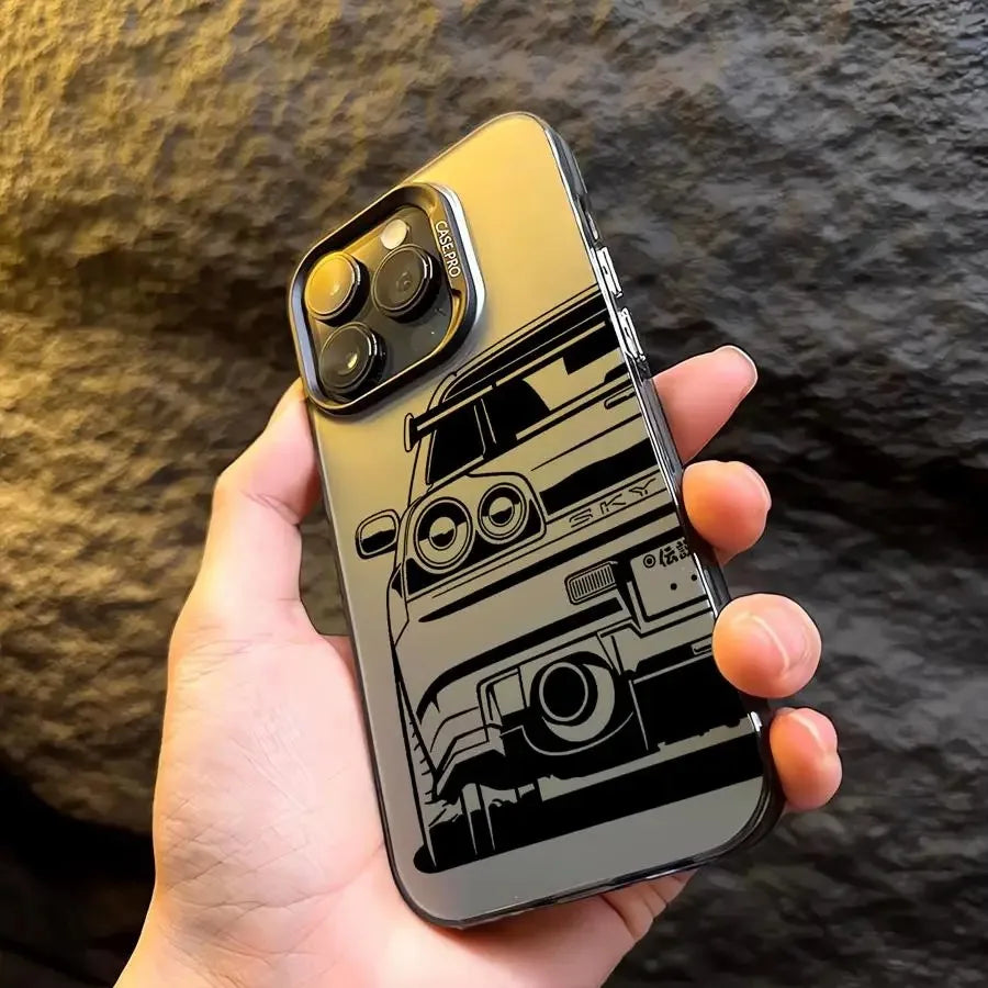 JDM Dream Car Cool Phone Case for iPhone 16 15 14 Plus 16E 13 12 11 Pro MAX Plating Matte Hard Phone Back Cover