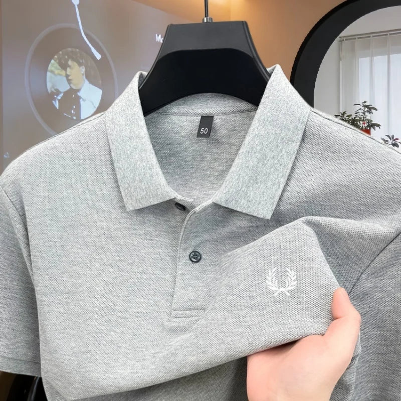 100% pure cotton 2026high-end brand men's short sleeve polo shirt summer fashion luxury wheat embroidery golf top casual T-shirt