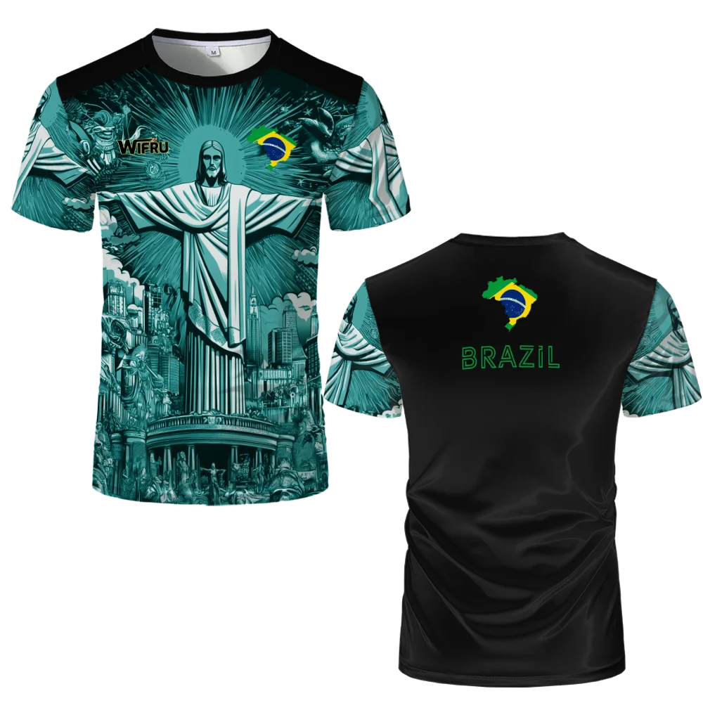 Summer New Brazil Jesus Soccer Jerseys Wifru Outdoor Football Training Breathable Uniforms Men's Quick-drying Tshirts Kid's Tops