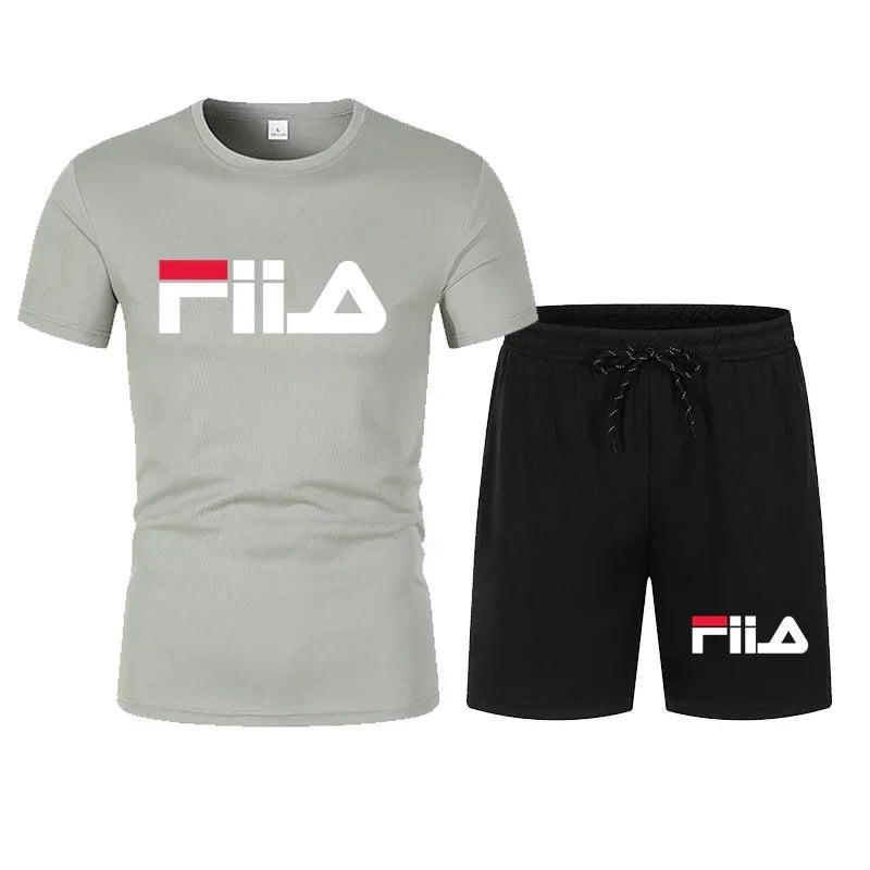 Men's short-sleeved suit, modern casual summer sports outfit, moisture-wicking and breathable mesh T-shirt and shorts combinatio