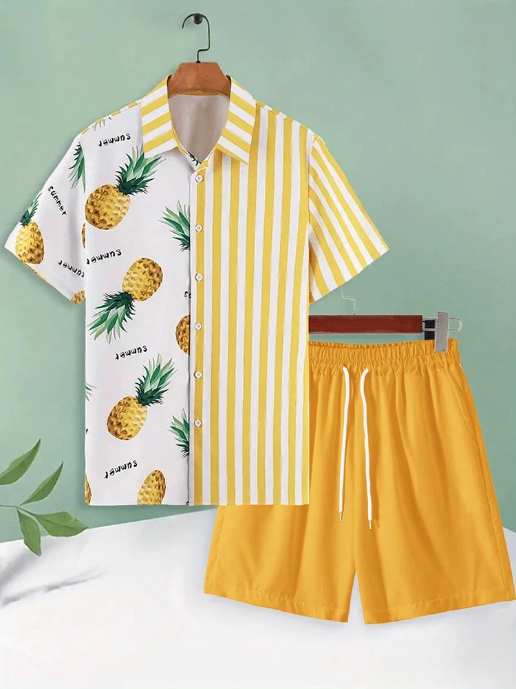 Hawaiian Men's Short Sleeve Shirt And Beach Shorts Set Beach Party Men's Shorts Summer Vacation Fashion Men's Casual Shirt