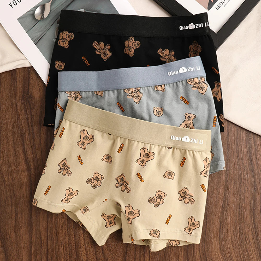 3PCS/Pack Autumn Winter Cotton Cute Bear Print Women's Panties Antibacterial Breathable Crotch Underwear Comfortable Soft Linger