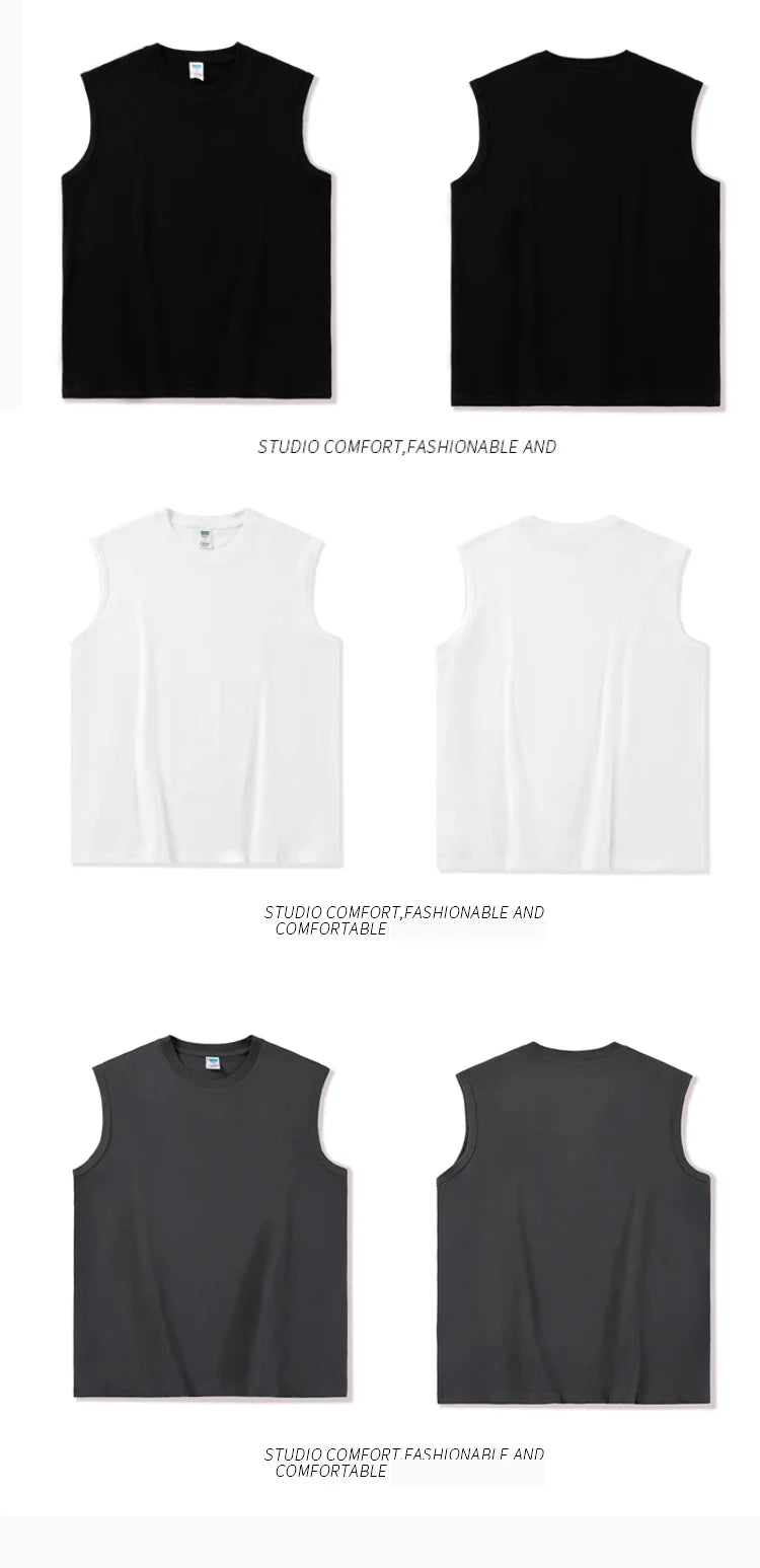 Summer Basic 100% Cotton Men Tank Tops Black White Gray