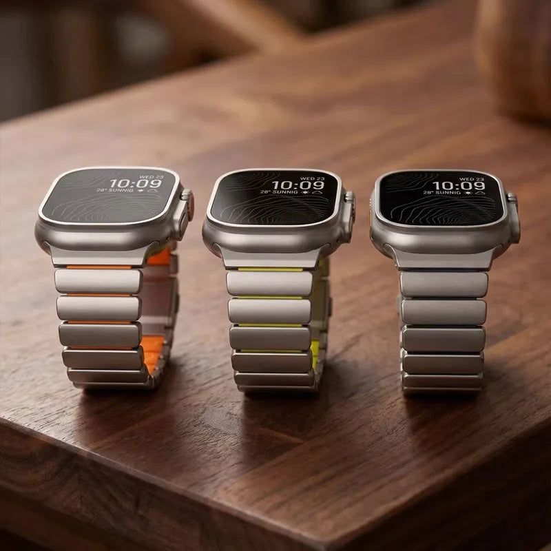 Titanium Metal Band For Apple Watch Ultra 3 11 10 9 8 7 SE 6 Liquid Silicone Magnetic Strap For iWatch 42mm 44mm 45mm 46mm 49mm