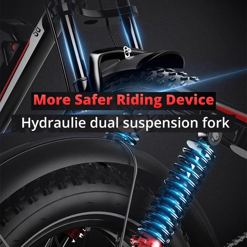 HiQiS S8 electric bike power motor 25KMH 48V 25AH dual suspension 20inch fat tires long range 50KM e-bike for adults