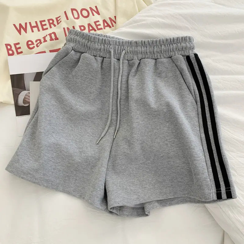 Side-stripe Sporty Shorts Women Vintage Loose Casual Minimalist High Waist Fashion All-match Summer Thin Jogging Korean Version