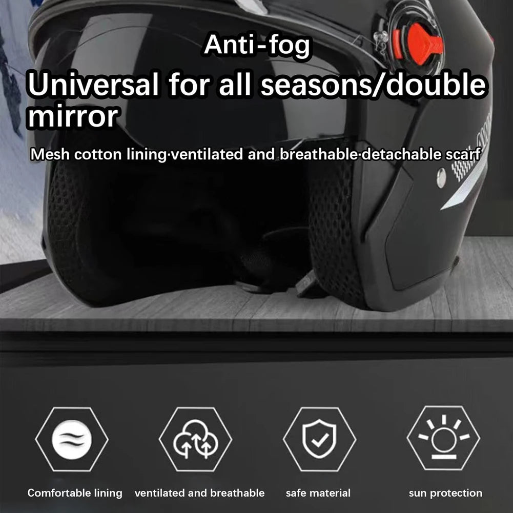 Open Face Motorcycle Helmet with Sun Visor Adult Motorcycle Helmet All Year Use Adults Semi-Open Helmet Woman Men Moto Equipment