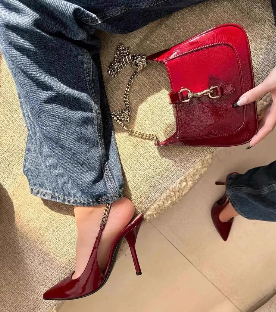 Patent Leather Women's Elegant High Heels Luxury Brand Women Pumps 2026 Trend Pointed Toe Sexy Party Slingback Woman Heel Shoes