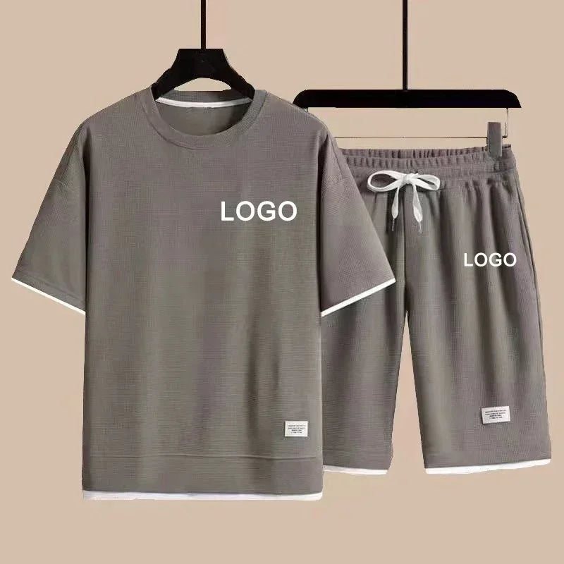 Customized Printed T-shirt Short Pants 2-Piece Suit Men Summer Fashion Short Sleeve Tracksuit Set Shorts Streetwear Tee Tops