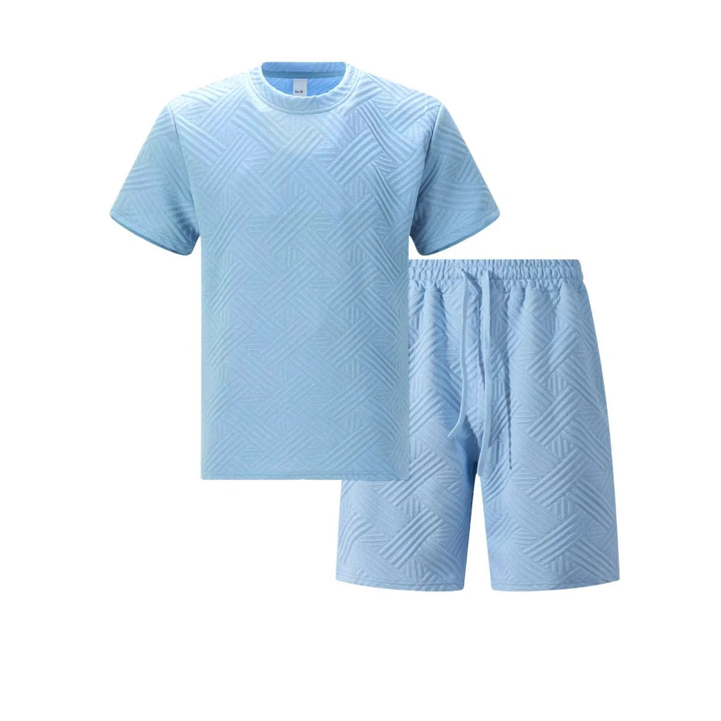 New men's summer jacquard short-sleeved shirt and short pants casual breathable T-shirt and short pants sports outfit streetwear