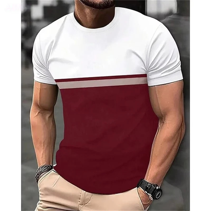 Fashion Stripe Contrasting Colors T Shirts For Men Simple Trend Streetwear 3D Printed Crew Neck Tees Casual Breathable T-shirts