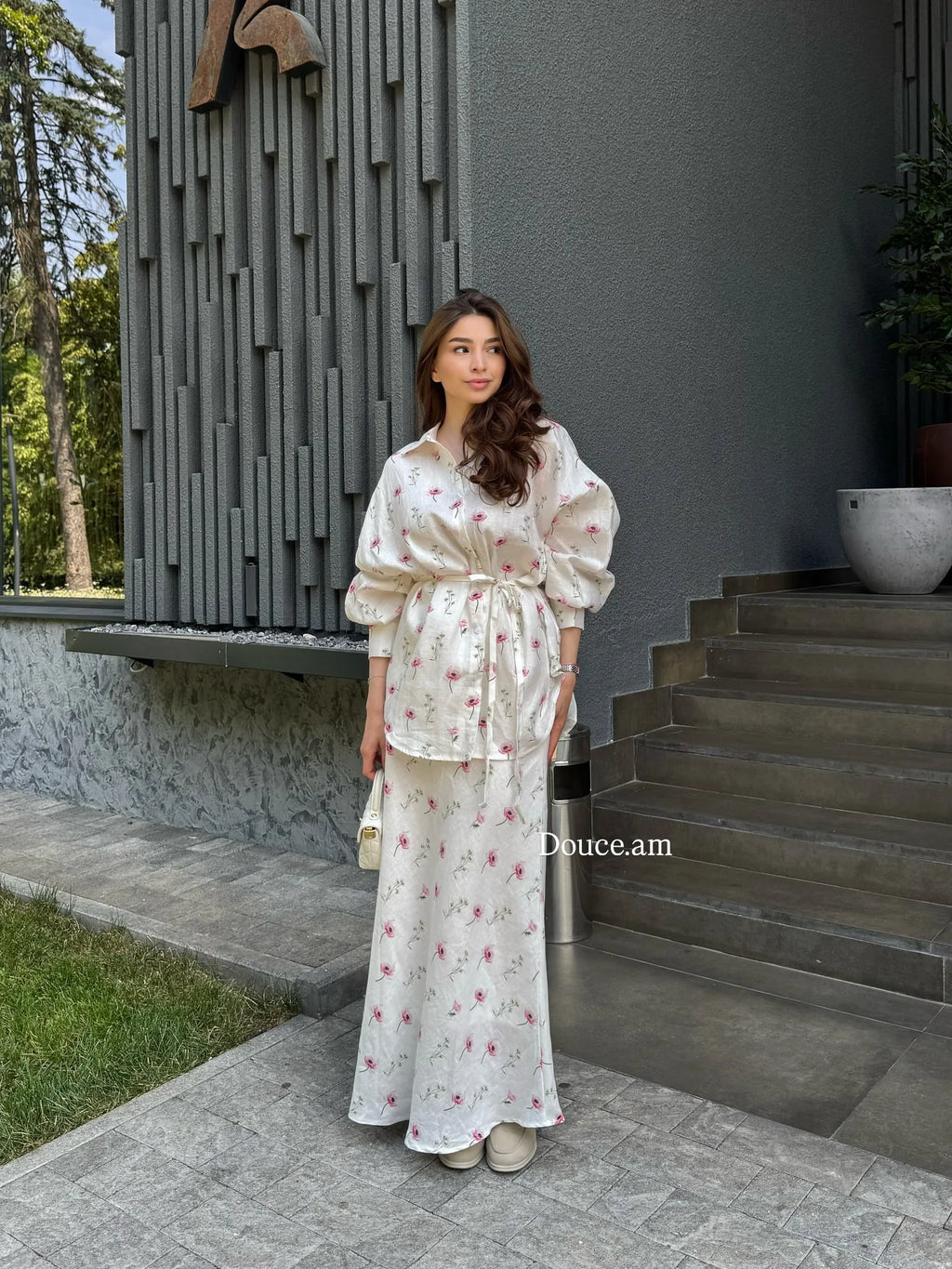 Women Two Piece Sets Skirt Set Floral Print Lantern Sleeve Turn Down Collar Shirt Long Skirts A Line Lace Up Y2k Elegant Work
