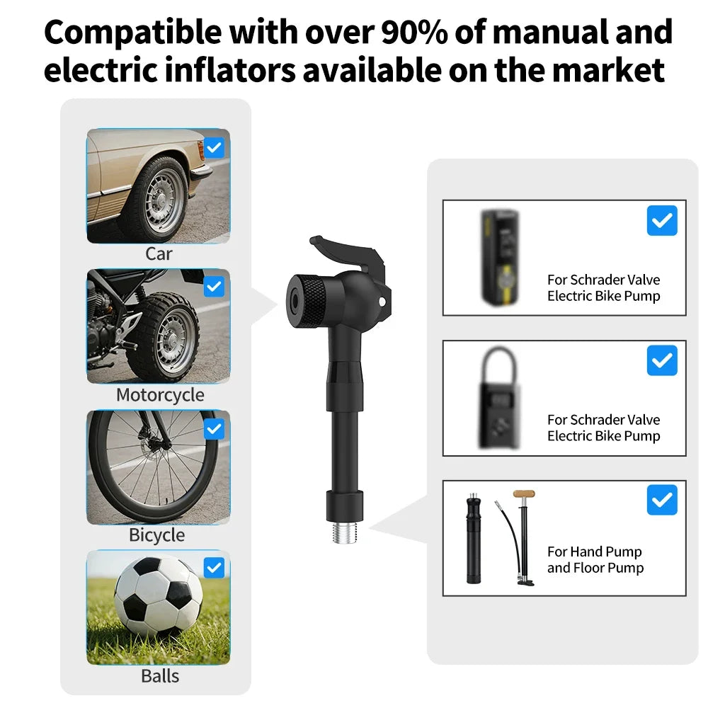 Universal Bicycle Air Nozzle with Presta Schrader & Clik Valves Portable Bike Tire Pump Connector Adapter Inflatable Air Chuck