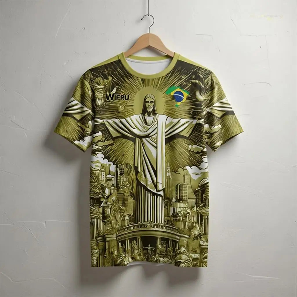 Brazil Jesus Print Soccer Jersey 2026 Summer New Football Training Top Adult And Children's Outdoor Breathable Quick-Drying Tee