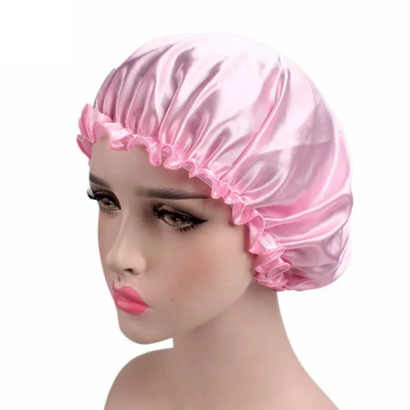 Hair Caps for Sleeping Women Bath Double Layer Headwear Cover Hat Curly New Satin Sleeping Hair Cap Skullies Beanies Accessories