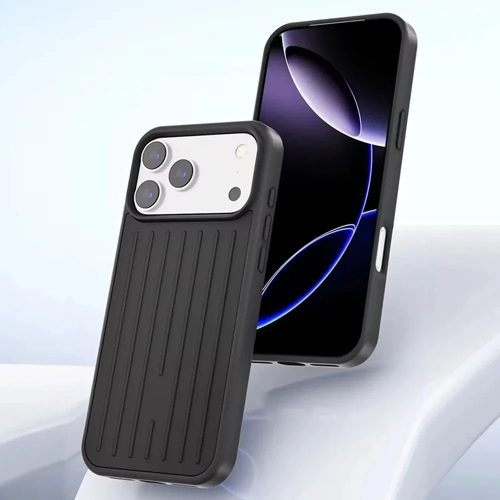 Ultra Luxury 3D striped pattern alloy back phone case for iPhone 17 16 15 14 Pro Max 13 panel with logo, comes with gift box