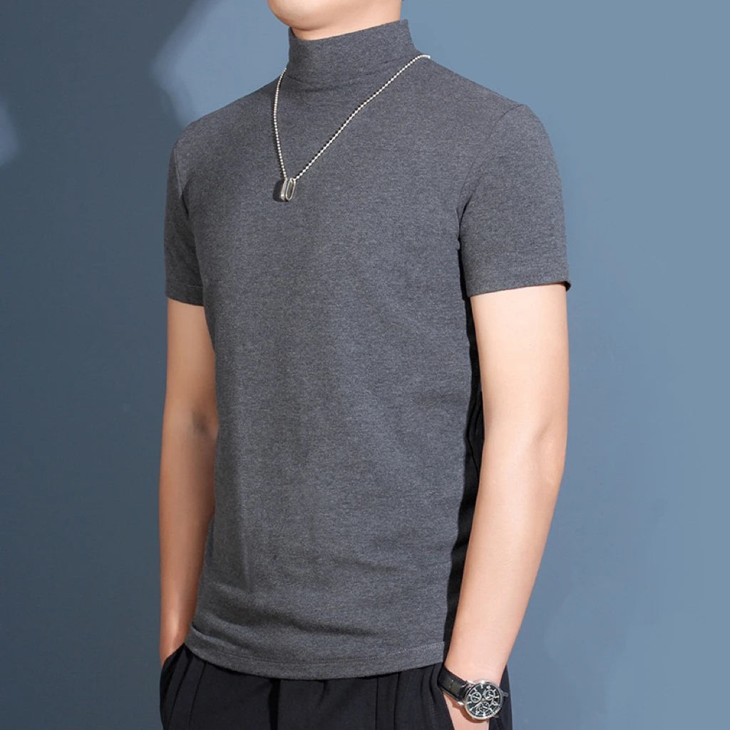 1pcs Thin New Men Half High Collar T shirts Short-sleeve Tee Fitness Joggers Bodybuilding Quick Dry tshirt Male Gym Clothes Tops