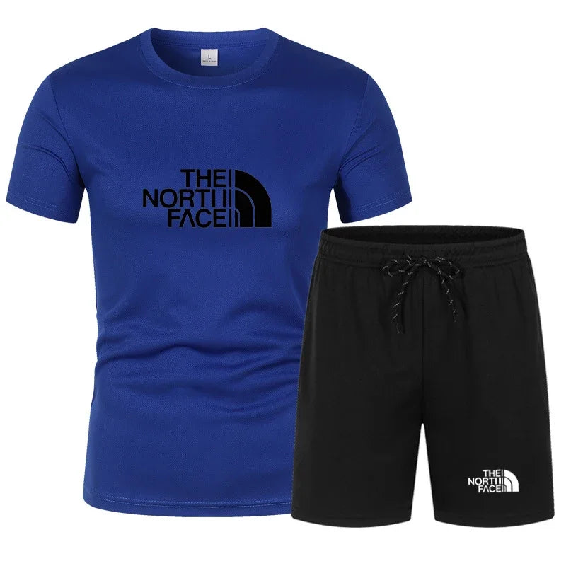 The new slim-fit men's mesh sports outfit includes a T-shirt and trousers, a two-piece set. It is a fashionable sports outfit in