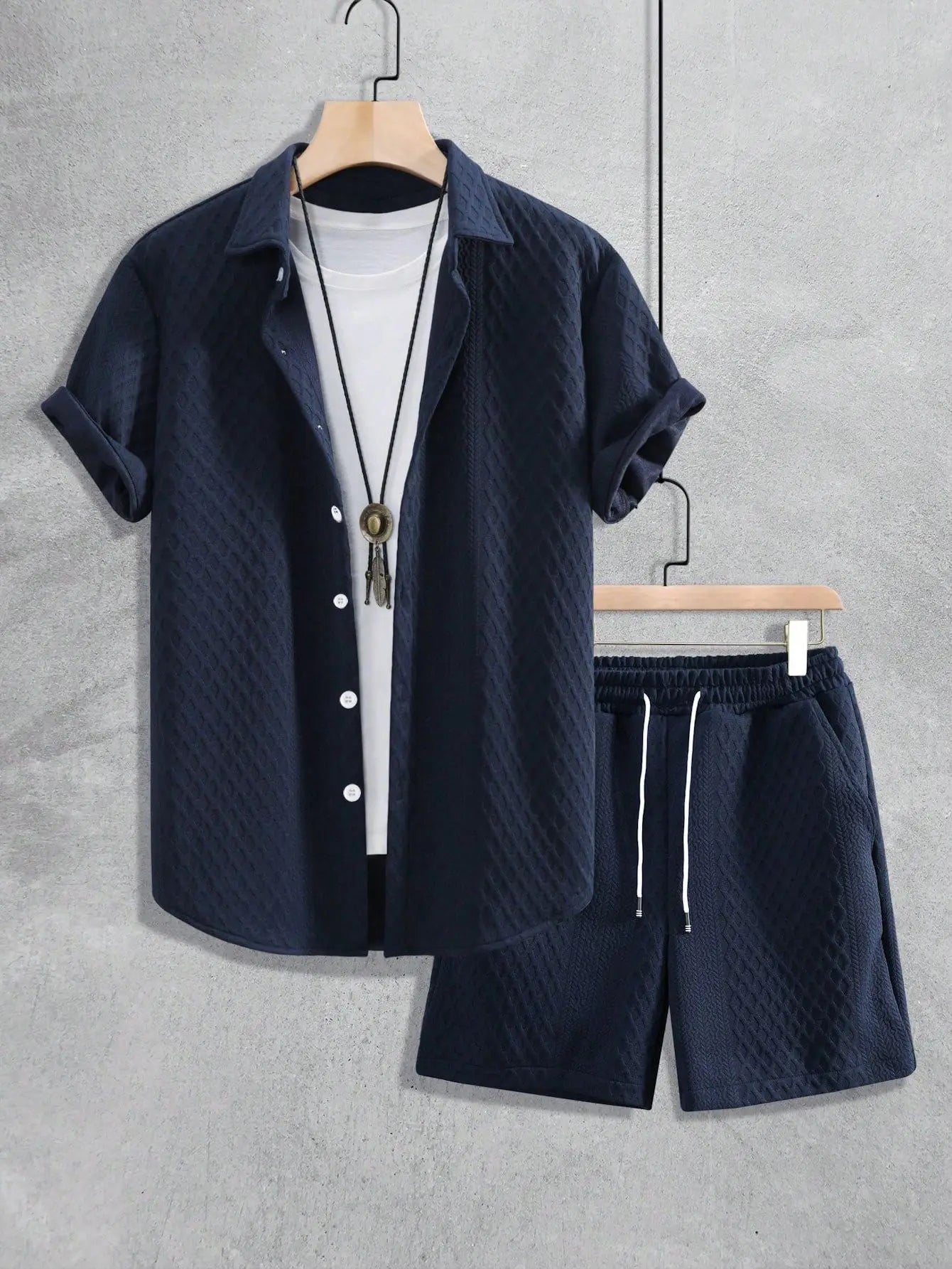 Men's Textured Short Sleeve Shirt & Shorts Set | Casual Two-Piece Outfit | Lightweight Summer Streetwear