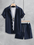 Men's Textured Short Sleeve Shirt & Shorts Set | Casual Two-Piece Outfit | Lightweight Summer Streetwear