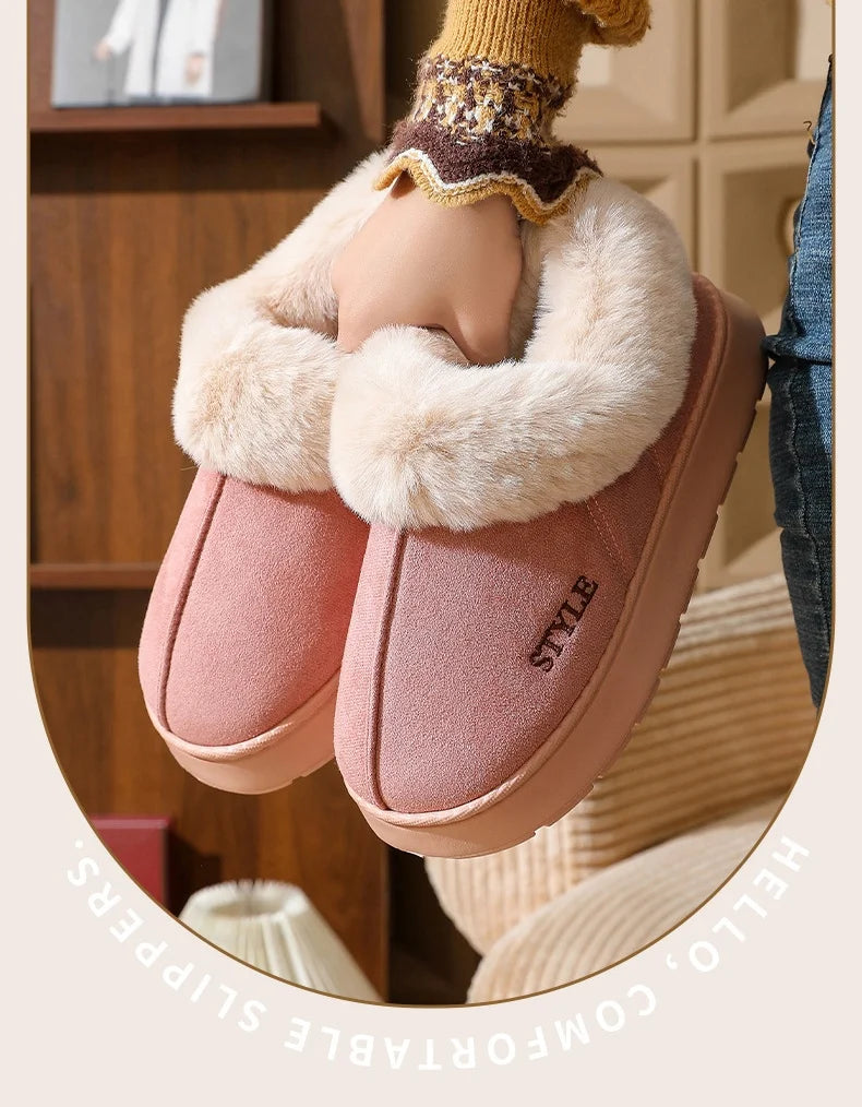 New Platform Snow Boots for Women's Home Thick Warm Wool Shoes Women's Outdoor Anti-Slip Fur Velvet Ankle Short Boots Shoes