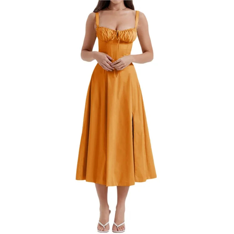 Elegant Long Dresses For Women 2025 Summer Sexy Sling Sleeveless Backless Bandage Party Dress Female Solid Color Maxi Vestidos