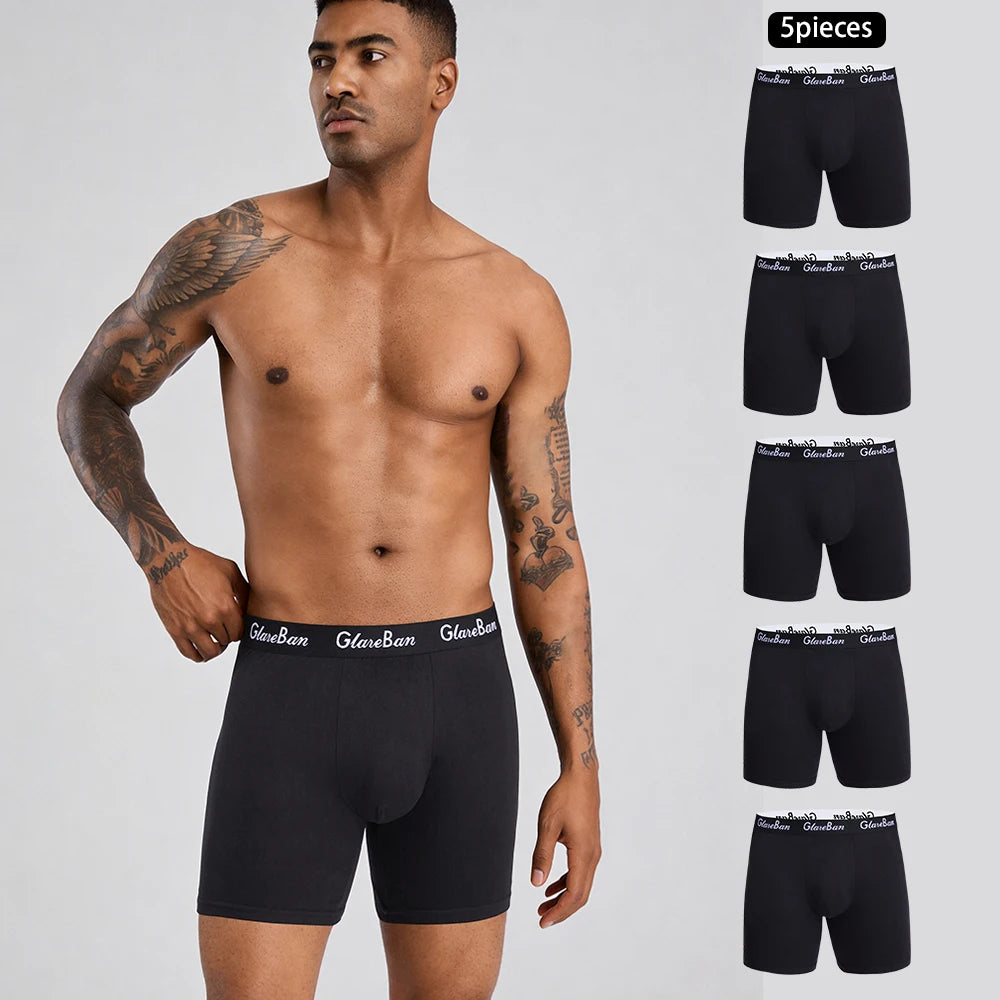 5 Pack Black Men's Mid-Length Boxer Briefs New Underwear Soft Breathable Stretch Comfort for Daily Wear