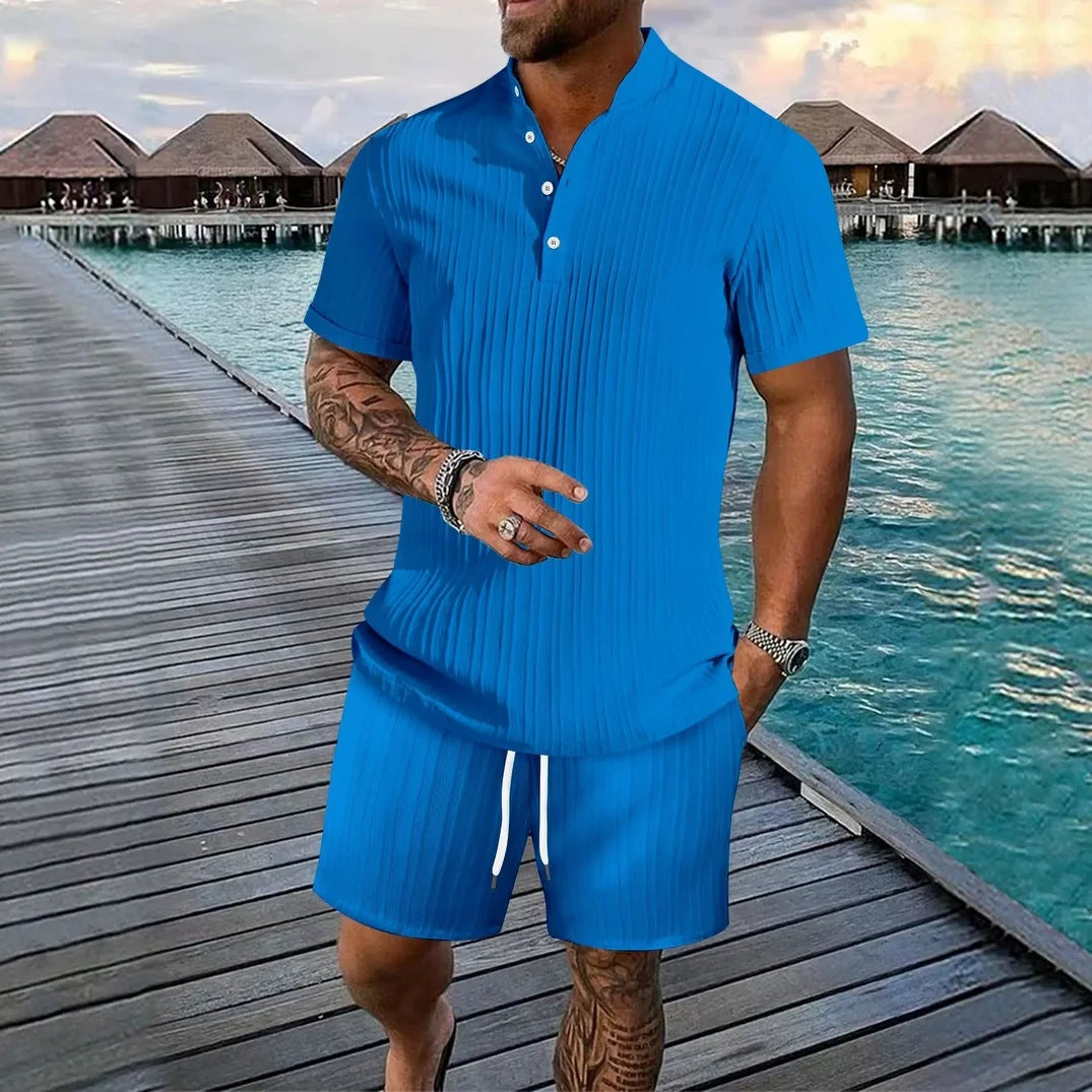 Men's summer loose-fitting shirts, casual loose-fitting short-sleeved breathable shorts, beachwear, simple and fashionable style