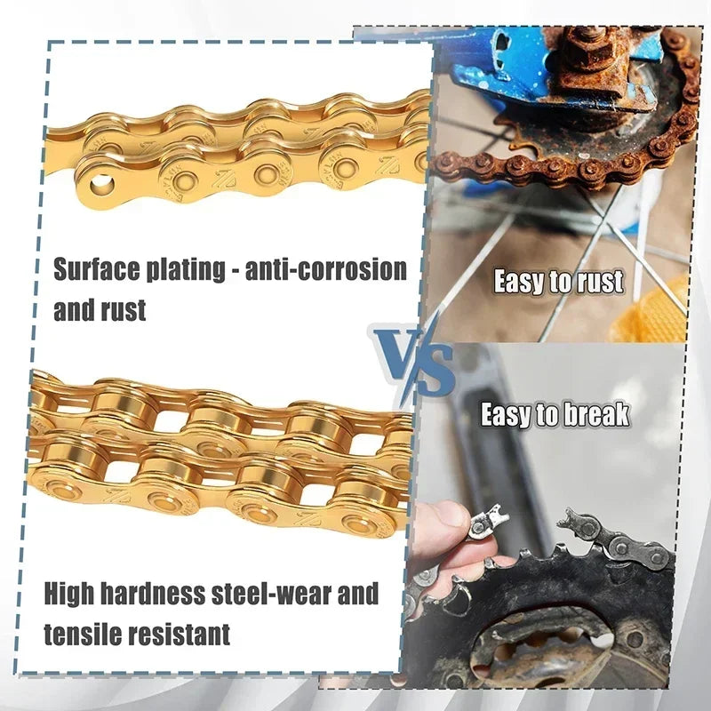 BUCKLOS MTB Road Bike Chain 8/9/10/11/12 Speed Bicycle Chains Universal EL/SL Road Bike Chain Gold/Silver Chains Bicycle Part